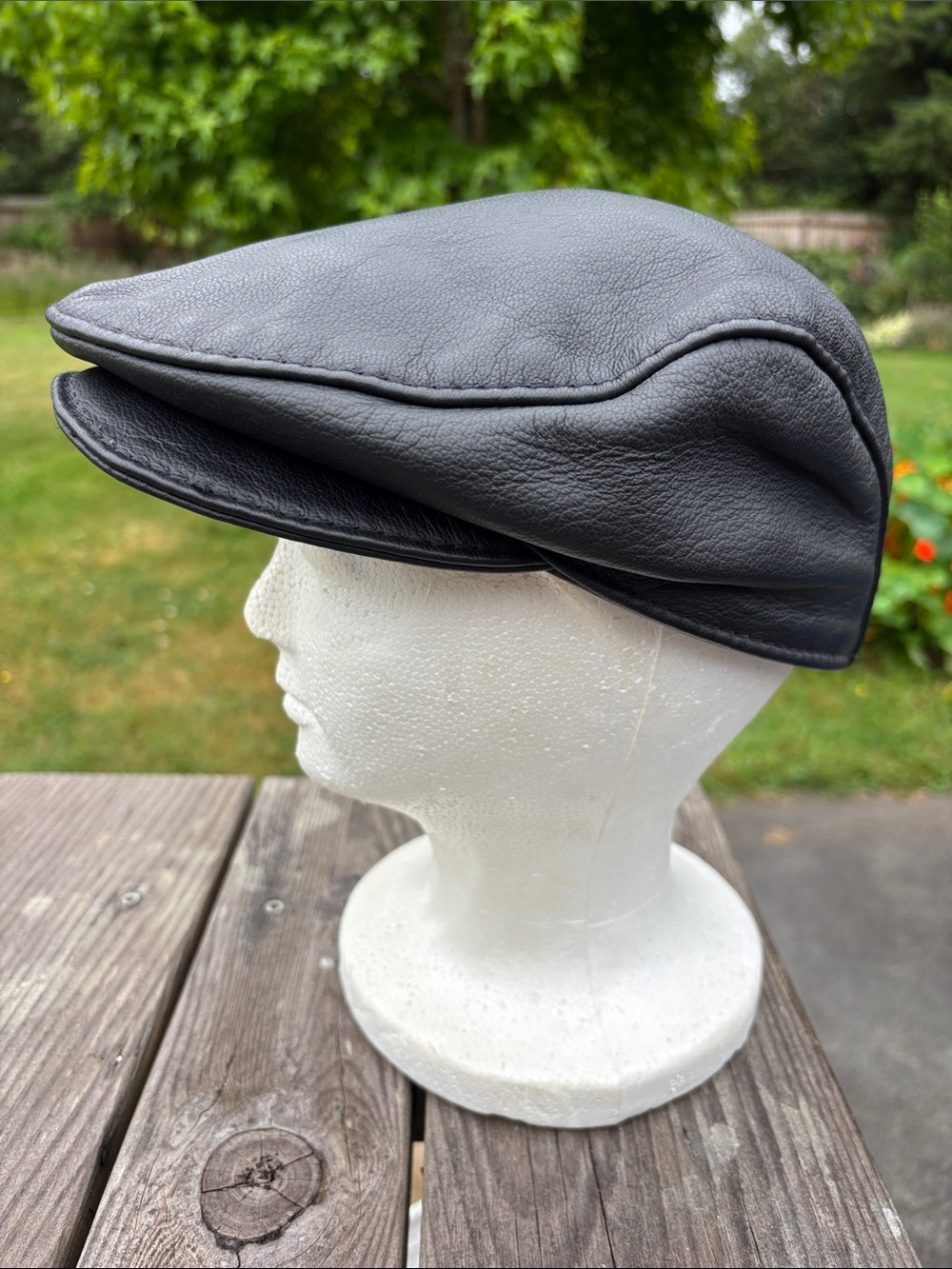 Langlitz Leathers Black Leather Flat Cap
